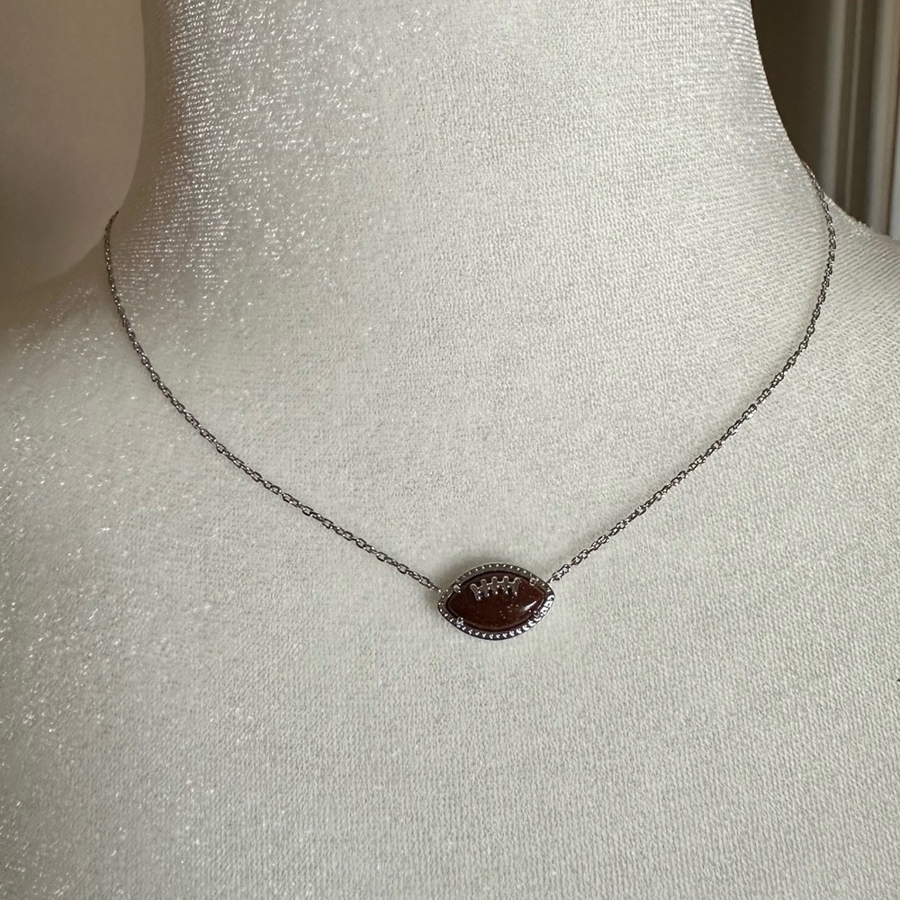 Kendra Scott Silver and Brown Football Pendant Necklace